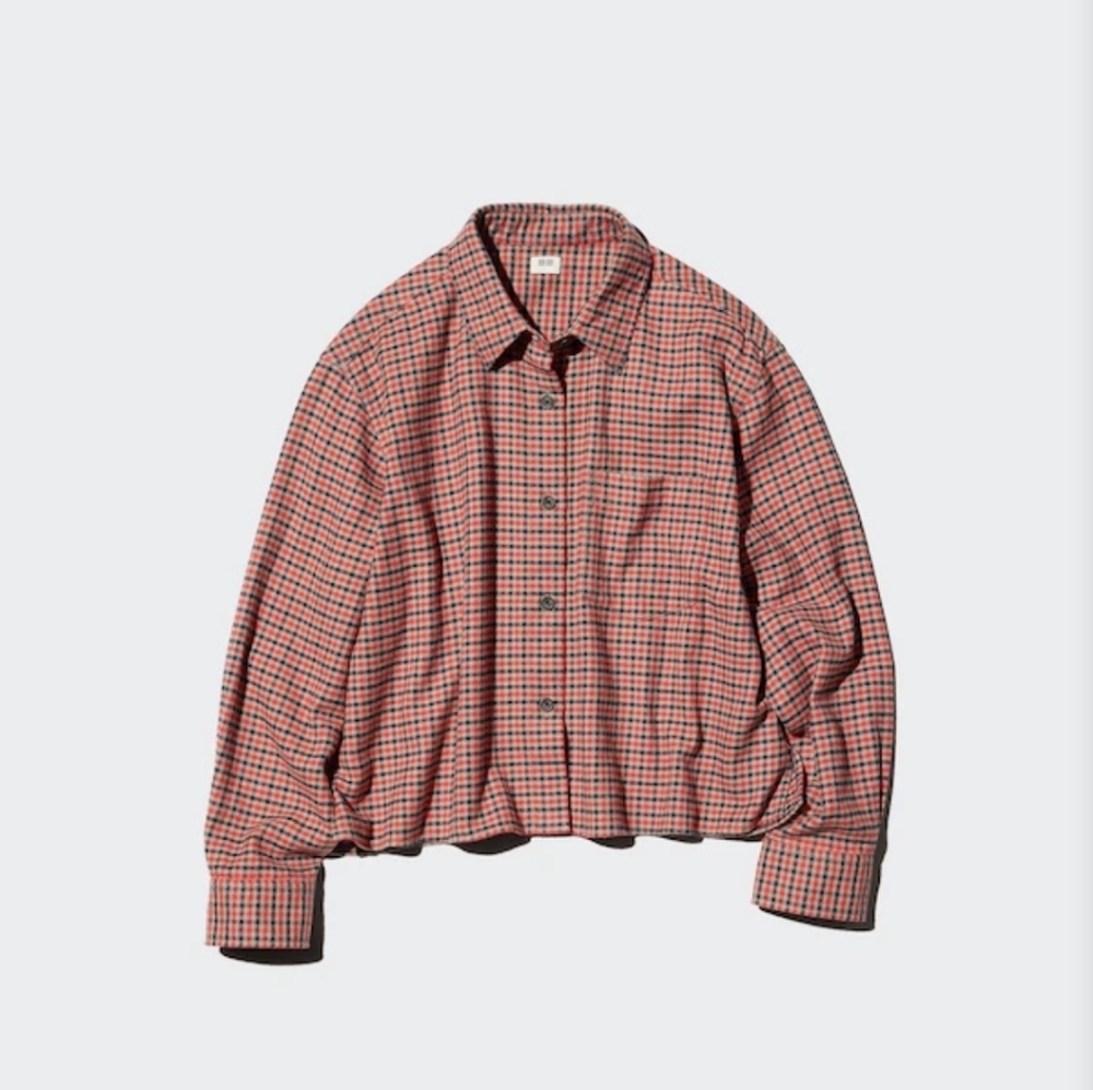 NWT Uniqlo Flannel Boxy Shirt, Red Plaid, Size M - Picture 2 of 11